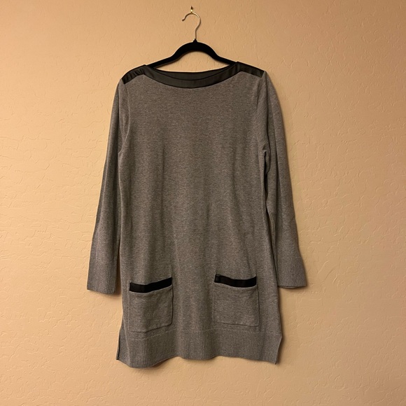 Jeanne Pierre Grey Knit Sweater Dress/Tunic w/Faux Leather Accents - Picture 10 of 12